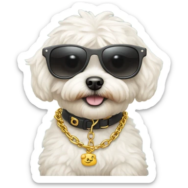 maltipoo with sunglasses and a chain sticker