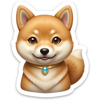 Cinematic Cute Shiba Inu Portrait Emoji, Head tilted playfully and inquisitively, featuring a richfur with a creamy underbelly and perky ears, round, sparkling brown eyes filled with curiosity, Simplified yet irresistibly adorable features, highly detailed, glowing with a warm, friendly glow, high shine, affectionate and lively, stylized with a touch of whimsy, bright and endearing, soft glowing outline, capturing the essence of a mischievous yet loving pup, so playful it feels like it could leap out of the screen and into your arms! sticker