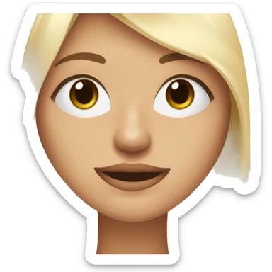 Une fille aux bruns en racine et blond en ba, aux yeux noirs, le teint un peu mate, une bouche pulpeuse, le visage un peu rond, avec un masque de super héros sticker