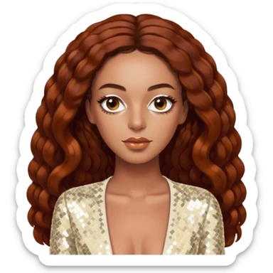 Solange with long dark auburn hair, ivory sequin outfit  sticker