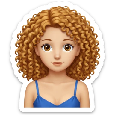 girl with golden curly hair, brown eyes, wearing a blue camisole dress sticker