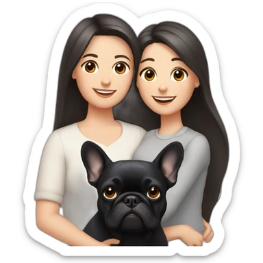 Family-with-father-mum-with-grey-hair-two-brunettes-daughters-with-long-hair-and-just-one-black-French-bulldog sticker