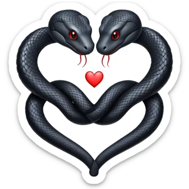 Two black snakes making a heart sticker