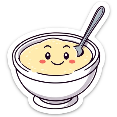 smiling bowl of creamy porridge with a spoon sticker
