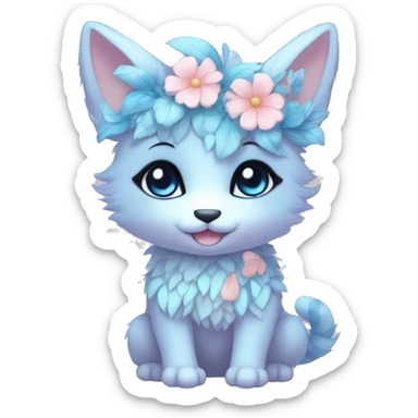 Anthro Cute Cool Blushing Pastel Innocent Shy Kawaii gorgeous sparkly ethereal fantasy animal creature with blue eyes furry sona with flowers and ribbons beautiful aesthetic sticker