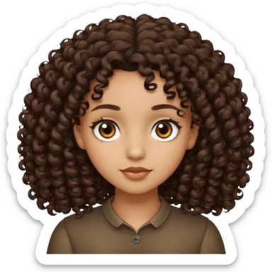 light skinned brown girl with very dark brown hair and dark brown eyes with curly hair sticker