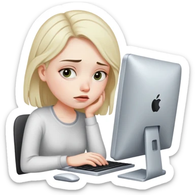 busy tired girl with computer  sticker