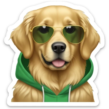 Golden retriever wearing sunglasses and a green hoodie  sticker
