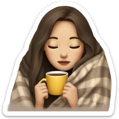 girl brunette inside a blanket sipping coffee eyes closed sticker