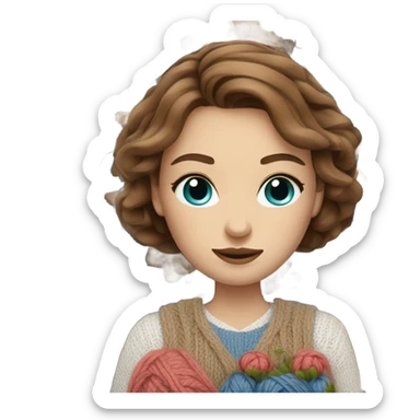 beautiful finnish brown hair woman with blue eyes knitting floral  sticker