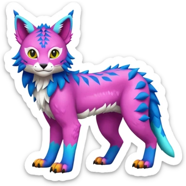 Colorful randomly-colored brightly-colored tropical kawaii edgy cute Lynx-Trico-Sergal-Vernid-Fakémon-Pokémon-creature (full body) sticker