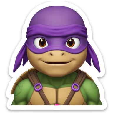 Donatello from Teenage Mutant Ninja Turtles, emoji style, head only, with a purple hacking interface on the screen sticker