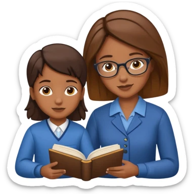 educator or speech therapist with child, who helps child with lessons or reading books sticker
