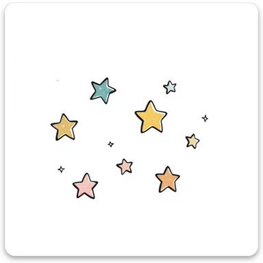 glittery sparkling stars in various sizes in pastel colors dd9fb0 ffc6d3 a3bfc9 c4bee2 f1b091, hand-drawn doodle style sticker