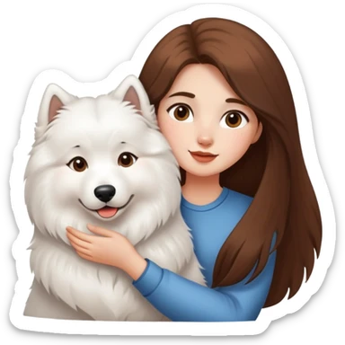 A girl with long brown hair holding a Samoyed sticker