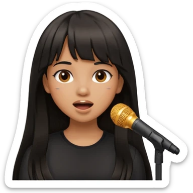 a brown girl with long black hair and a white girl with bangs and light brown medium length hair singing together  sticker