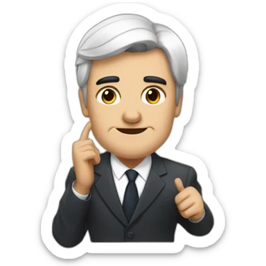 a white politician resembled to pedro sanchez  with black hair signing a paper sticker