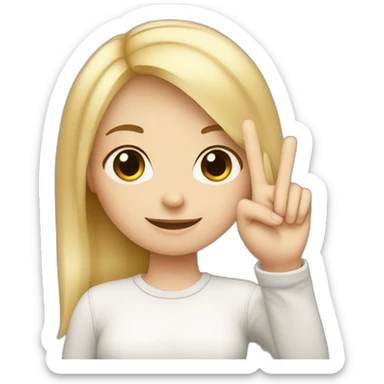 white skin girl with blonde hair showing three fingers up on her one hand sticker