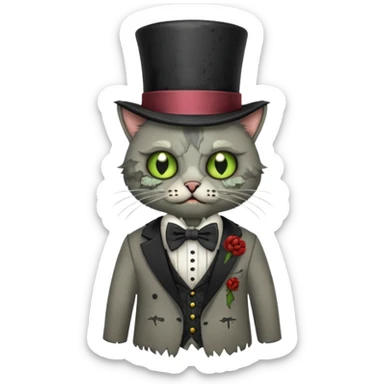zombie cat with bow tie and top hat sticker