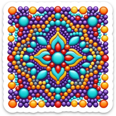 Create an icon that represents the hobby of beadwork. The design should feature colorful beads or a beadwork pattern. The icon should be clear, simple, and visually striking, with vibrant colors that reflect the artistic and creative nature of the hobby. The background should be transparent. sticker