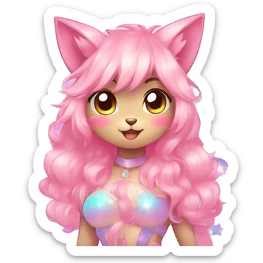 Anthro Shiny Colorful Pastel Glitter Sparkle Stars Pink Gradient Anime Chibi Fakémon Fur Sona sticker
