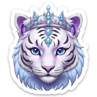 ESO Female white/black tiger khajiit leader of the umbral rose, glowing blue eyes, glowing blue 'third eye' gem; purple gemmed silver tiara sticker