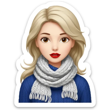 A stylish woman in a long and knitted scarf, hair flowing in the winter breeze. sticker
