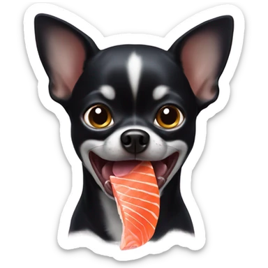 Black chihuahua with salmon in mouth sticker