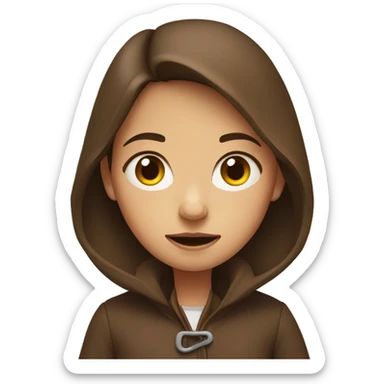 Girl in a brown coat with brown hair frowning sticker
