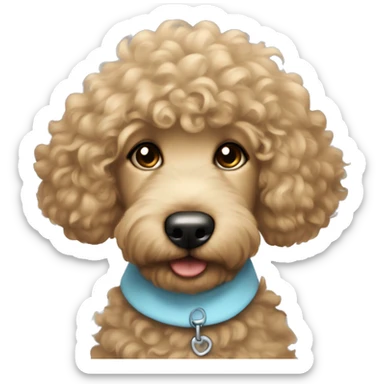 Girl with fluffy black curls, light blue shirt on an a goldendoodle sticker