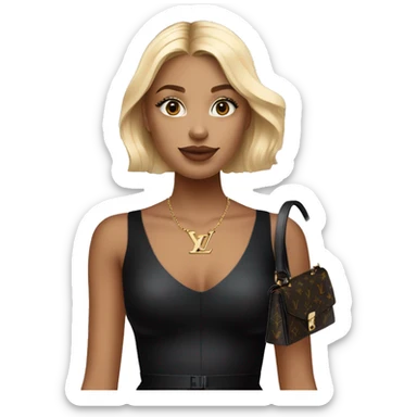 Blonde girl with Louis Vuitton monogram bag in tight short all black dress sticker