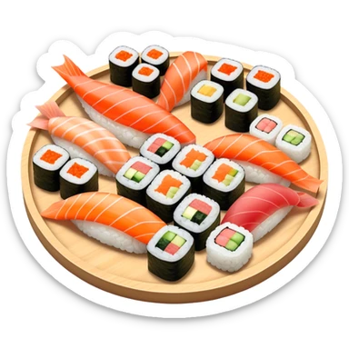 Sushi Cinematic Realistic Sushi Dish Emoji, depicted as one or two artfully arranged pieces of fresh sushi, rendered with delicate textures and subtle, natural lighting that highlights its refined simplicity. sticker