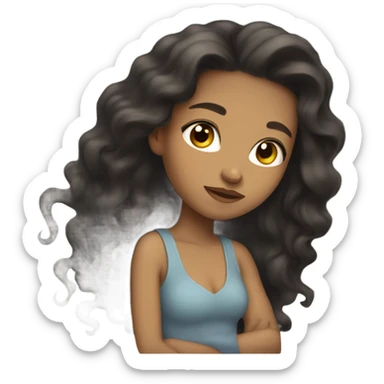 Girl with long black wavy hair light brown skin sleeping  sticker