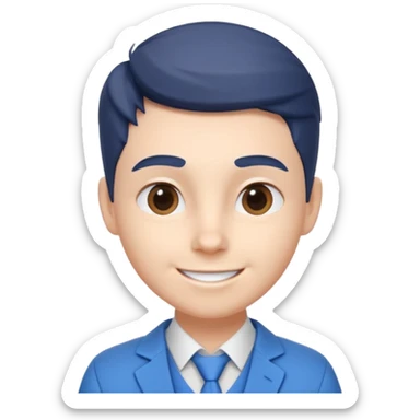 Genera una mascota considerando Instructor joven
Estilo 3D moderno, carismático (tipo animación profesional)
Sonrisa natural, mirada cercana
Colores blanco y azul
Vestimenta empresarial casual sticker