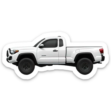 extended cab white toyota tacoma style pick up truck with black tires sticker