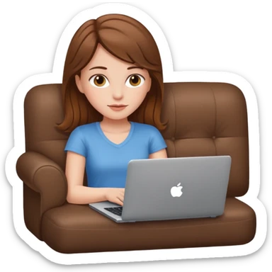 A white girl is lying on a sofa with a laptop sticker