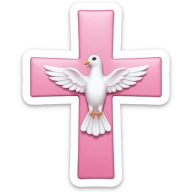 Pink and white simple cross with a dove outline sticker