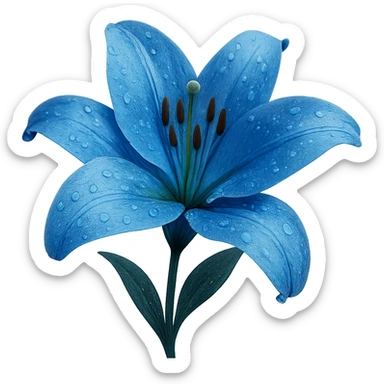 realistic style close-up of a vibrant blue lily flower with water droplets sticker