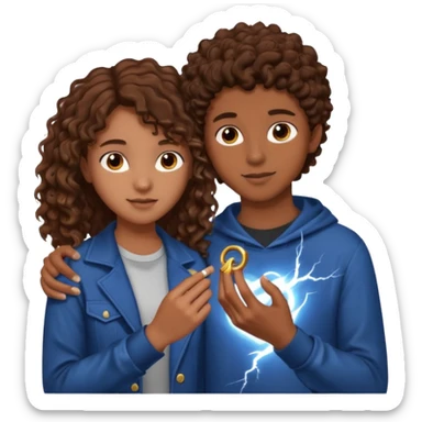 a 15 year old girl with brown curly hair but she has lightnings in it with a brown haired boy who gave her a promise ring sticker