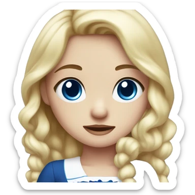a cute girl with blonde hair with red ribbion wearing dark blue and white coloured dress and have blue eyes. sticker
