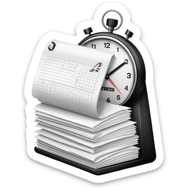small stack of papers with a timer symbolizing heavy admin workload sticker