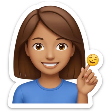 Make an emoji of a girl (no glasses) with brown hair who is teaching how to make an emoji sticker