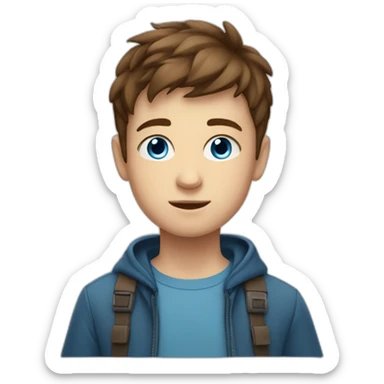 A boy teenager with blue eyes and short brown hair and a ray in the middle sticker