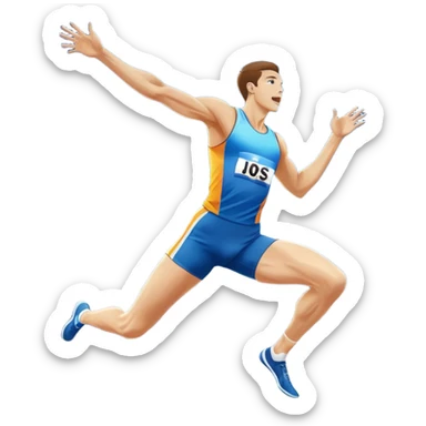 An icon showcasing  a sprinter in full speed, a high jumper soaring over the bar, a long jumper taking off, and a discus thrower in motion. The background features a vibrant stadium with cheering crowds, bright lights, and a clear sky.  sticker