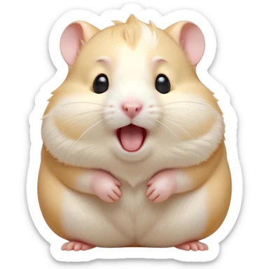 Cinematic Cute Yawning Cream Hamster Portrait Emoji, Head tilted slightly with a dramatic, wide-open yawn, showcasing a soft, pristine cream fur with tiny droopy ears, round dark eyes barely open in drowsy contentment, Simplified yet irresistibly adorable features, highly detailed, glowing with a soft, cozy glow, high shine, relaxed yet expressive, stylized with a touch of whimsy, bright and endearing, soft glowing outline, capturing the essence of a sleepy yet affectionate hamster, so drowsy it feels like it could stretch out of the screen and curl up for a nap! sticker