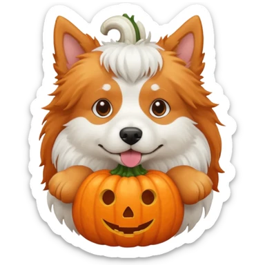 Orange and white dog with pumpkin sticker