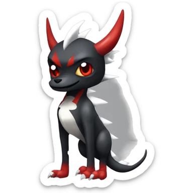 Black Cool Edgy Nargacuga-Houndoom-Garchomp Fakémon Digimon with Red and white Edgy markings, full body, outlined sticker