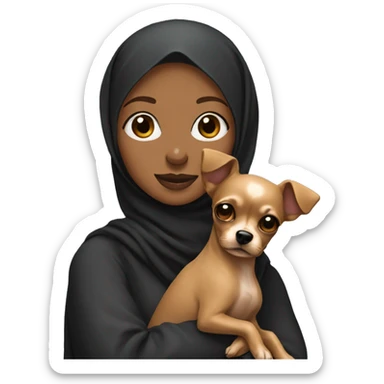Black hijabi holding brown chihuahua poodle sticker