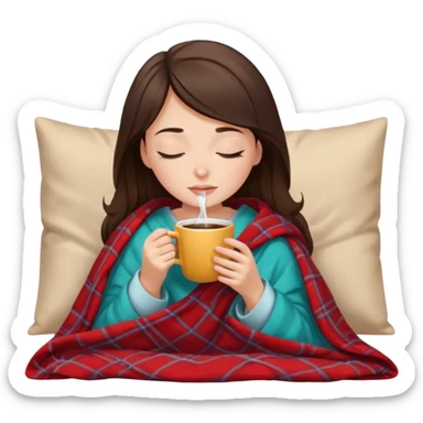 Brunette girl inside a blanket sipping coffee eyes closed sticker