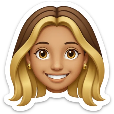 Girl with olive skin, long brown hair with blonde highlights, gold nose piercings on both sides, and braces  sticker